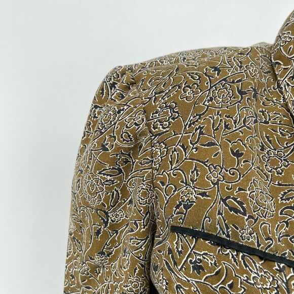 Vintage Olive Green Cropped Shirt Jacket M Floral Paisley Button Front Light - Picture 11 of 16